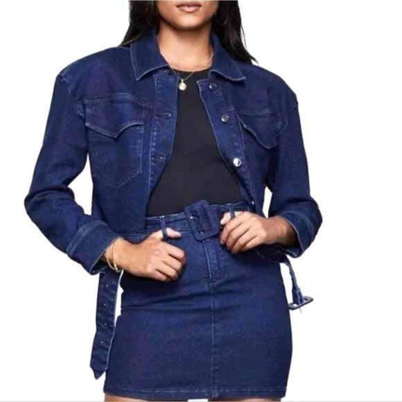 Good American Blue The 70s Icon Cropped‎ Denim Jean Jacket Size M - Picture 1 of 12